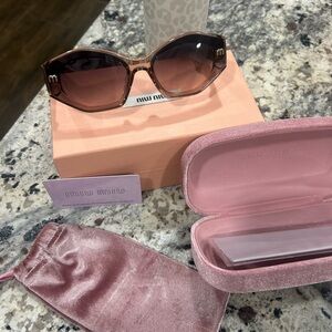 Miu Miu Brown Sunglasses with Pink Accents